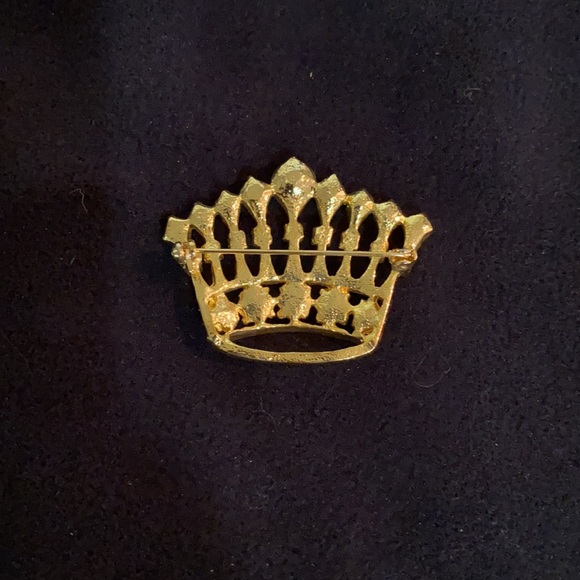 Costume gold colored crown w/ rhinestones pin. Good condition. - Picture 2 of 3